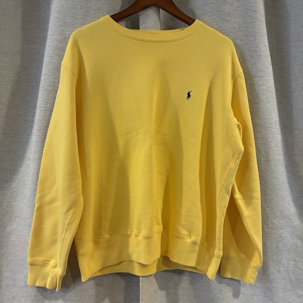 Vintage Polo Ralph Lauren Sweatshirt Mens Large Yellow Fleece Crewneck Pony Logo
